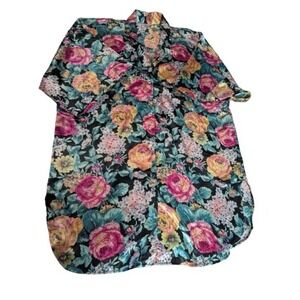 Vintage Kathryn Floral Satin Sleep Shirt Large Mumu Nightgown Long Sleeve Silky